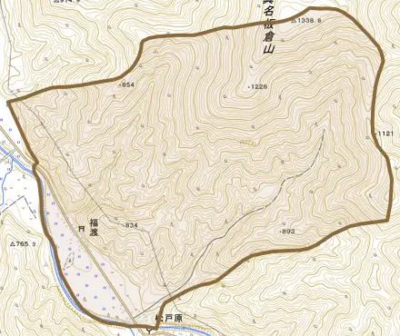 福渡とその周辺の地図。町の範囲を重ねている