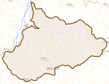 古町とその周辺の地図。町の範囲を重ねている