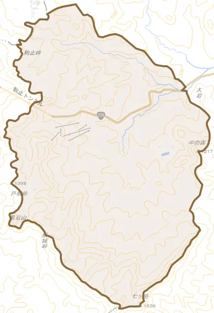 針生とその周辺の地図。町の範囲を重ねている