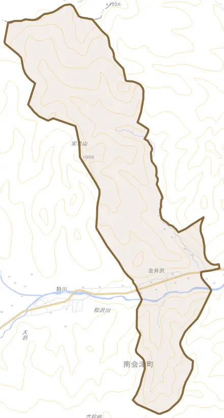 金井沢とその周辺の地図。町の範囲を重ねている