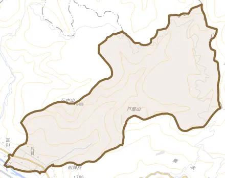 片貝とその周辺の地図。町の範囲を重ねている