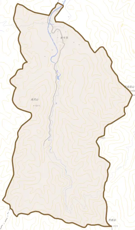 栗生沢とその周辺の地図。町の範囲を重ねている