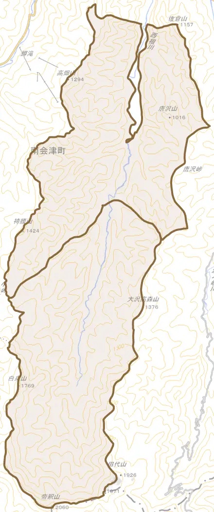 宮里とその周辺の地図。町の範囲を重ねている