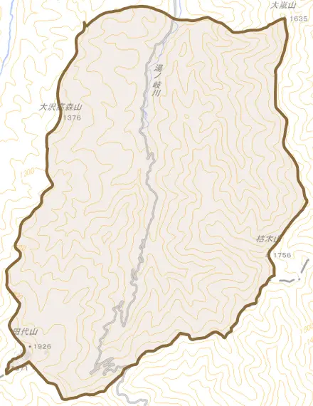 水引とその周辺の地図。町の範囲を重ねている