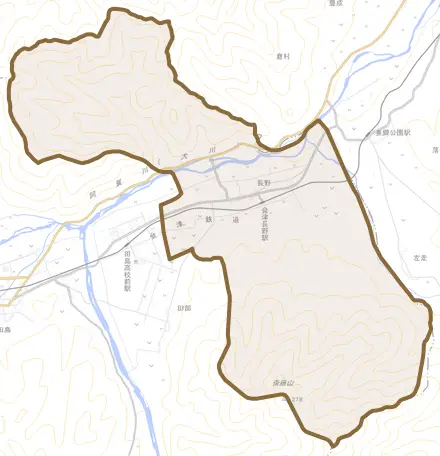 長野とその周辺の地図。町の範囲を重ねている