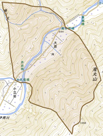 大原とその周辺の地図。町の範囲を重ねている