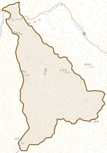 戸中とその周辺の地図。町の範囲を重ねている