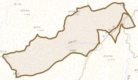 内川とその周辺の地図。町の範囲を重ねている