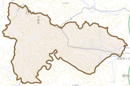 原町区大原とその周辺の地図。町の範囲を重ねている