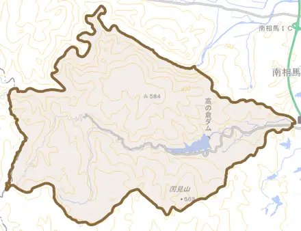 原町区高倉とその周辺の地図。町の範囲を重ねている