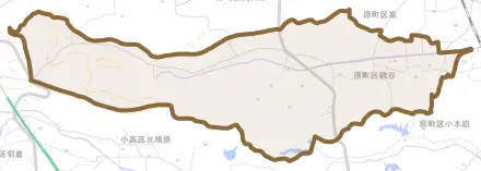 原町区鶴谷とその周辺の地図。町の範囲を重ねている