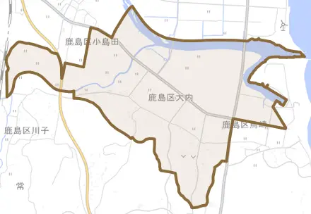 鹿島区江垂とその周辺の地図。町の範囲を重ねている