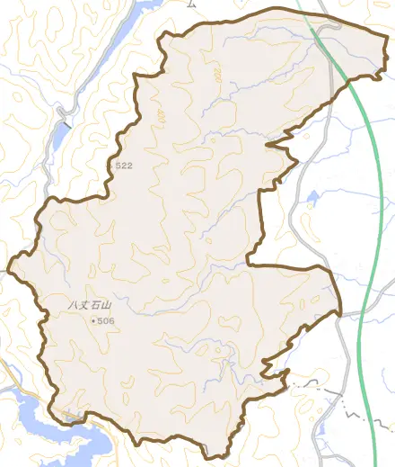 小高区羽倉とその周辺の地図。町の範囲を重ねている
