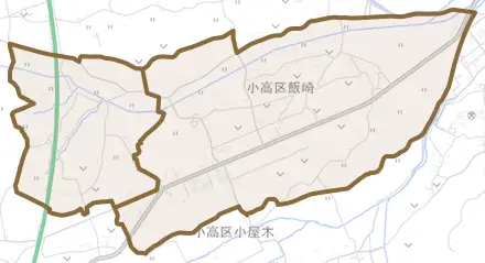 小高区飯崎とその周辺の地図。町の範囲を重ねている