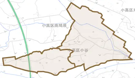 小高区小谷とその周辺の地図。町の範囲を重ねている