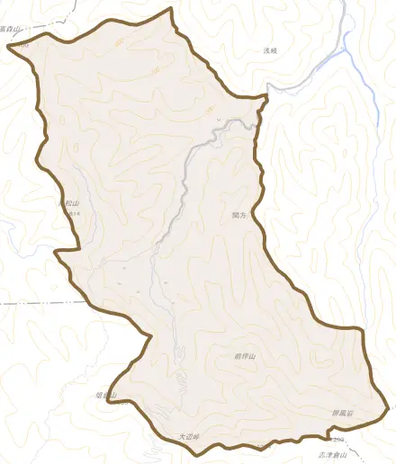 大字間方とその周辺の地図。町の範囲を重ねている