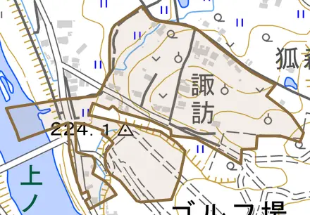 糠沢とその周辺の地図。町の範囲を重ねている