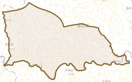 大字小丸とその周辺の地図。町の範囲を重ねている