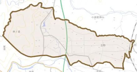 大字立野とその周辺の地図。町の範囲を重ねている