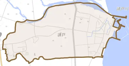 大字請戸とその周辺の地図。町の範囲を重ねている