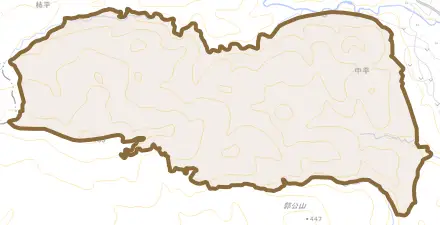 大字井出とその周辺の地図。町の範囲を重ねている