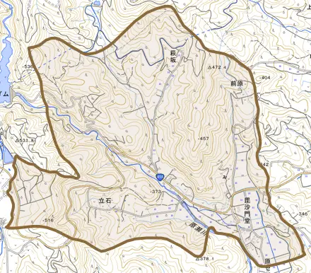 毘沙門堂とその周辺の地図。町の範囲を重ねている