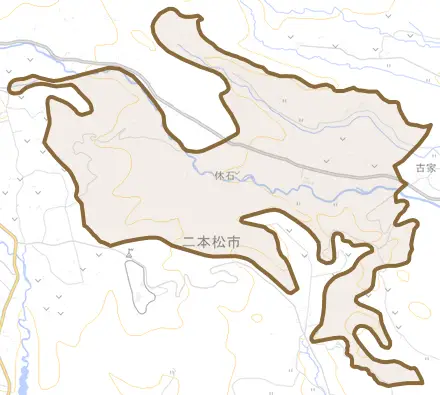 大根畑とその周辺の地図。町の範囲を重ねている