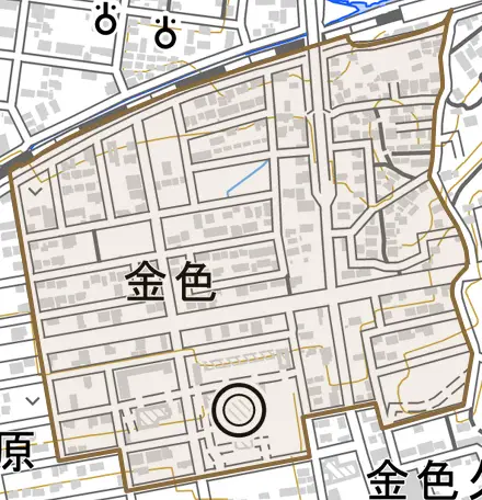金色とその周辺の地図。町の範囲を重ねている
