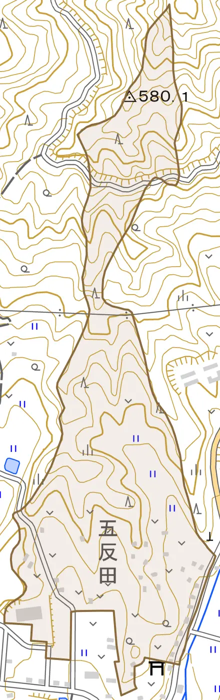 反田とその周辺の地図。町の範囲を重ねている
