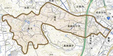 藤太郎内とその周辺の地図。町の範囲を重ねている