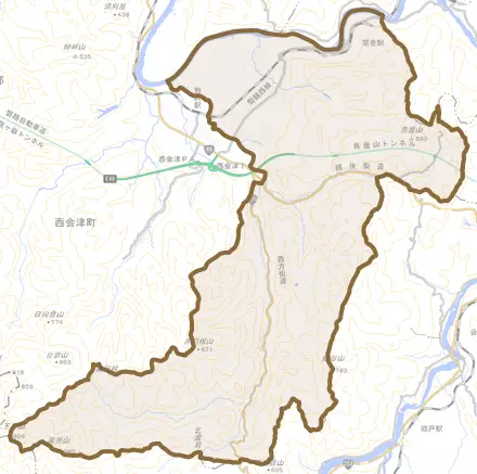 登世島とその周辺の地図。町の範囲を重ねている
