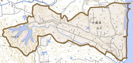 大字小良浜とその周辺の地図。町の範囲を重ねている
