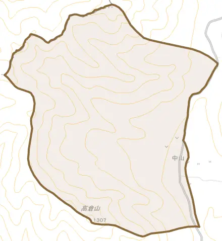 大字中山とその周辺の地図。町の範囲を重ねている