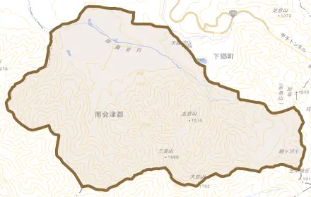 大字音金とその周辺の地図。町の範囲を重ねている