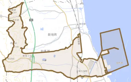 駒ケ嶺とその周辺の地図。町の範囲を重ねている