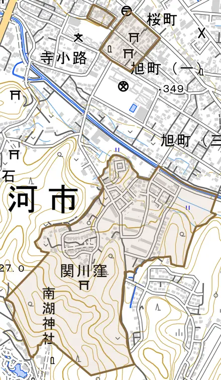 鍛冶町とその周辺の地図。町の範囲を重ねている