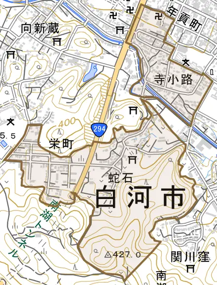年貢町とその周辺の地図。町の範囲を重ねている