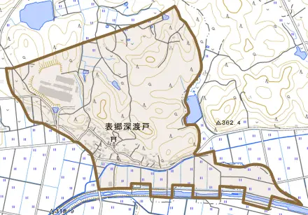 表郷深渡戸とその周辺の地図。町の範囲を重ねている