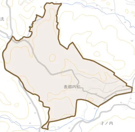 表郷内松とその周辺の地図。町の範囲を重ねている