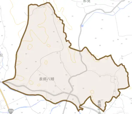 表郷八幡とその周辺の地図。町の範囲を重ねている