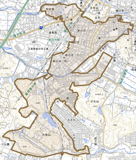 登り町とその周辺の地図。町の範囲を重ねている