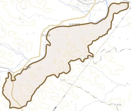 大信増見とその周辺の地図。町の範囲を重ねている