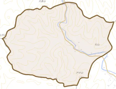 大字松山とその周辺の地図。町の範囲を重ねている