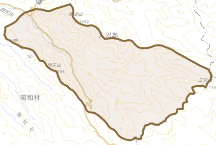 大字両原とその周辺の地図。町の範囲を重ねている