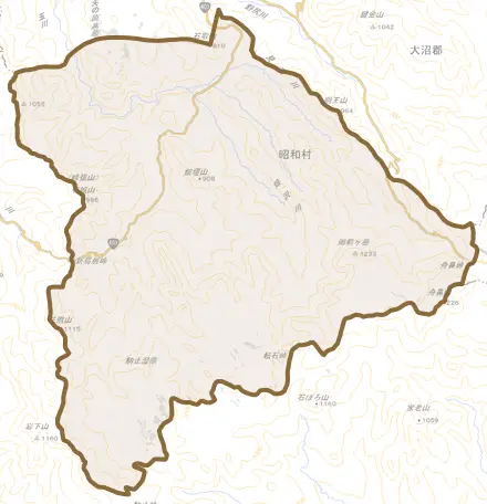 大字大芦とその周辺の地図。町の範囲を重ねている