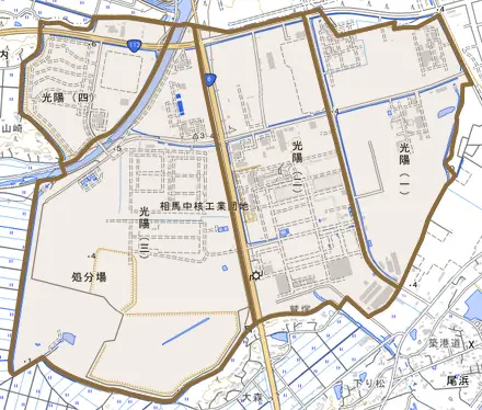 光陽とその周辺の地図。町の範囲を重ねている