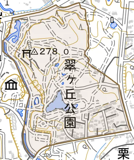 愛宕山とその周辺の地図。町の範囲を重ねている