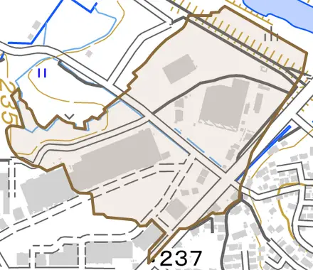 古河とその周辺の地図。町の範囲を重ねている