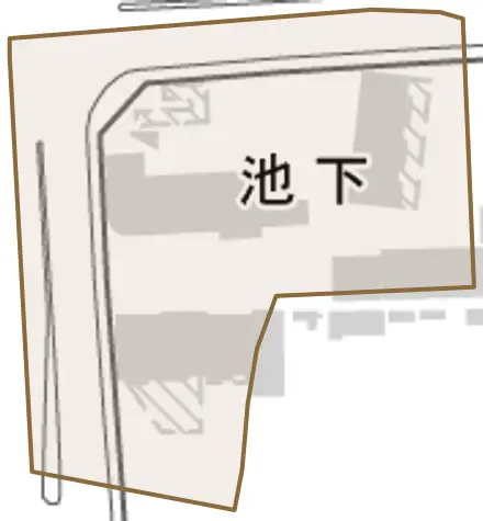 池下とその周辺の地図。町の範囲を重ねている