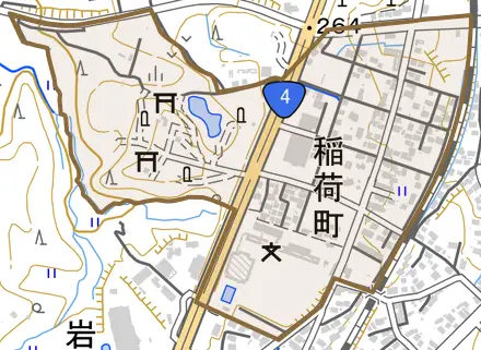 稲荷町とその周辺の地図。町の範囲を重ねている